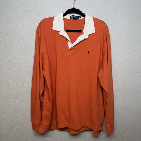 Vintage Polo Ralph Lauren Rugby Shirt Men's XL Orange Kanye West Y2K Preppy - Picture 1 of 4